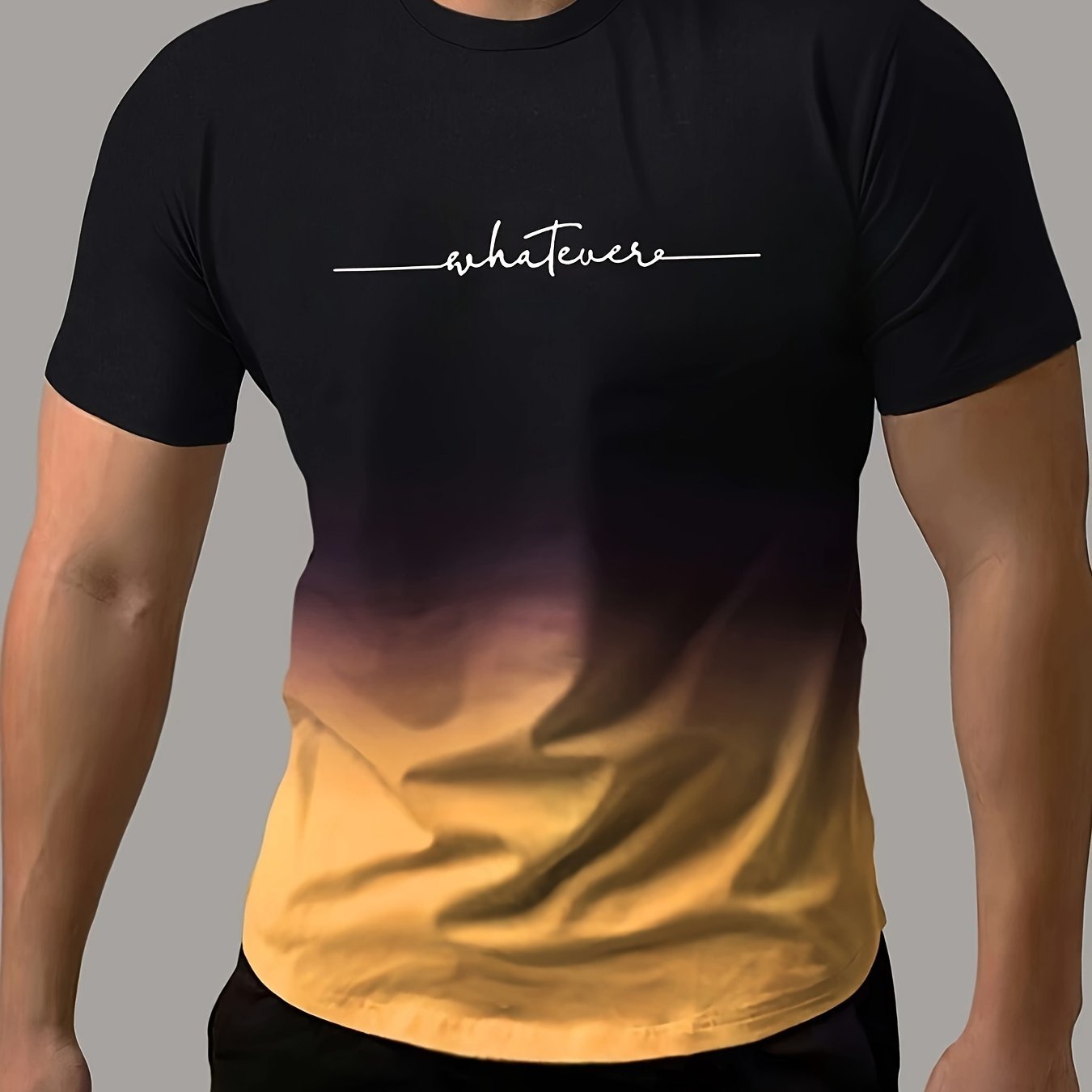 Gradient Style ??Whatever?? Pattern Print Men??s Comfy Chic T-shirt, Graphic Tee Men??s Summer Outdoor Clothes, Men??s Clothing, Tops For Men, Gift For Men - Image 2
