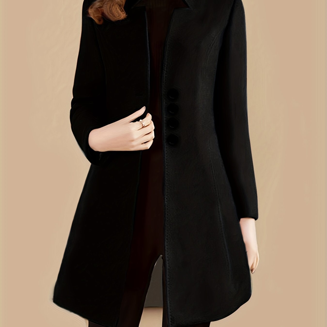 Single Breasted Solid Coat, Elegant Long Sleeve Versatile Outerwear, Women??s Clothing - Image 4