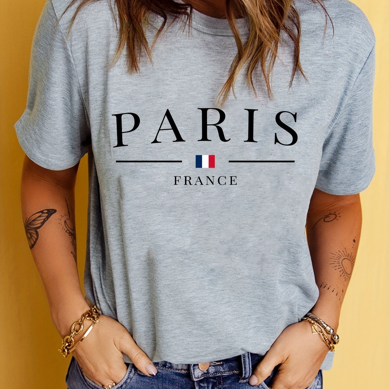 PARIS Print T-shirt, Short Sleeve Crew Neck Casual Top For Summer & Spring, Women??s Clothing - Image 2
