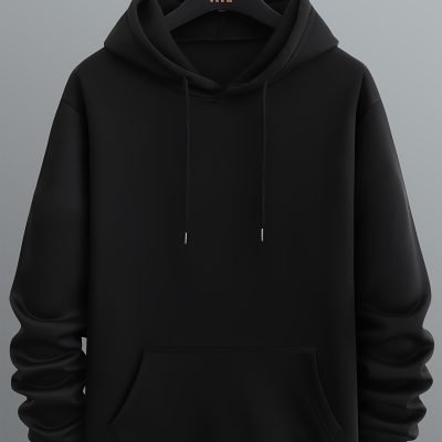 Men??s Long Sleeve Solid Hoodies Street Casual Sports And Fashionable With Kangaroo Pocket Sweatshirt, Suitable For Outdoor Sports, For Autumn And Winter, Fashionable And Versatile