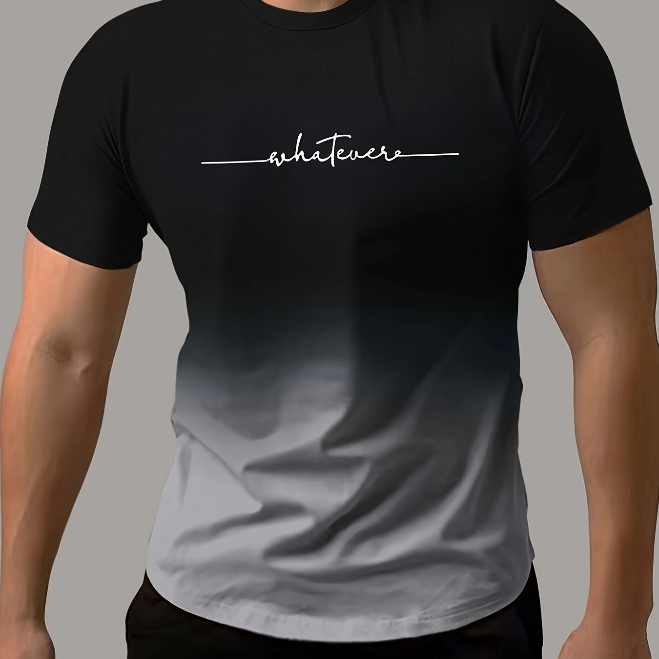 Gradient Style ??Whatever?? Pattern Print Men??s Comfy Chic T-shirt, Graphic Tee Men??s Summer Outdoor Clothes, Men??s Clothing, Tops For Men, Gift For Men - Image 3
