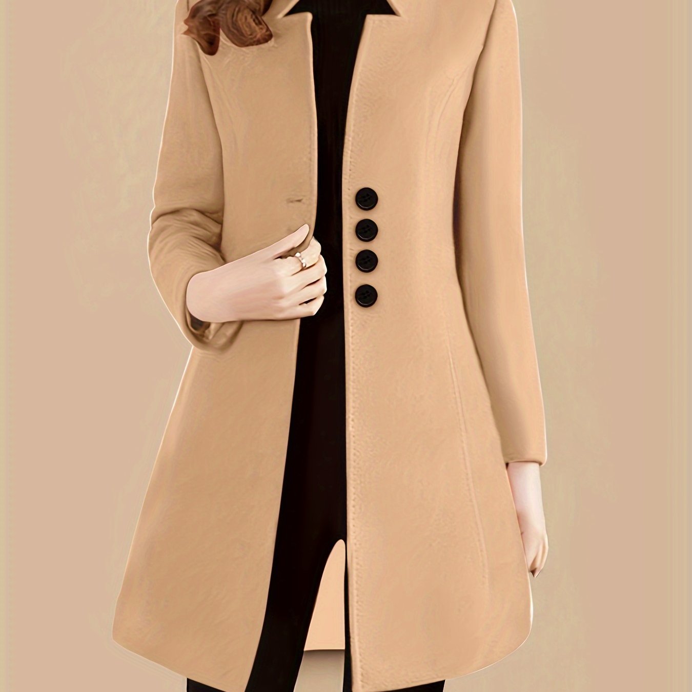 Single Breasted Solid Coat, Elegant Long Sleeve Versatile Outerwear, Women??s Clothing - Image 6