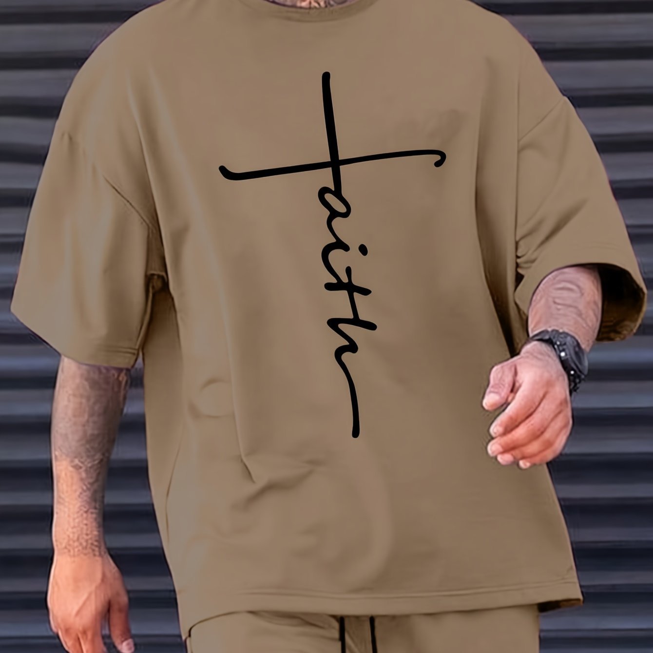 Faith Print Men??s Casual Loose Short Sleeve Crew Neck T-shirt, Summer Outdoor Street - Image 6