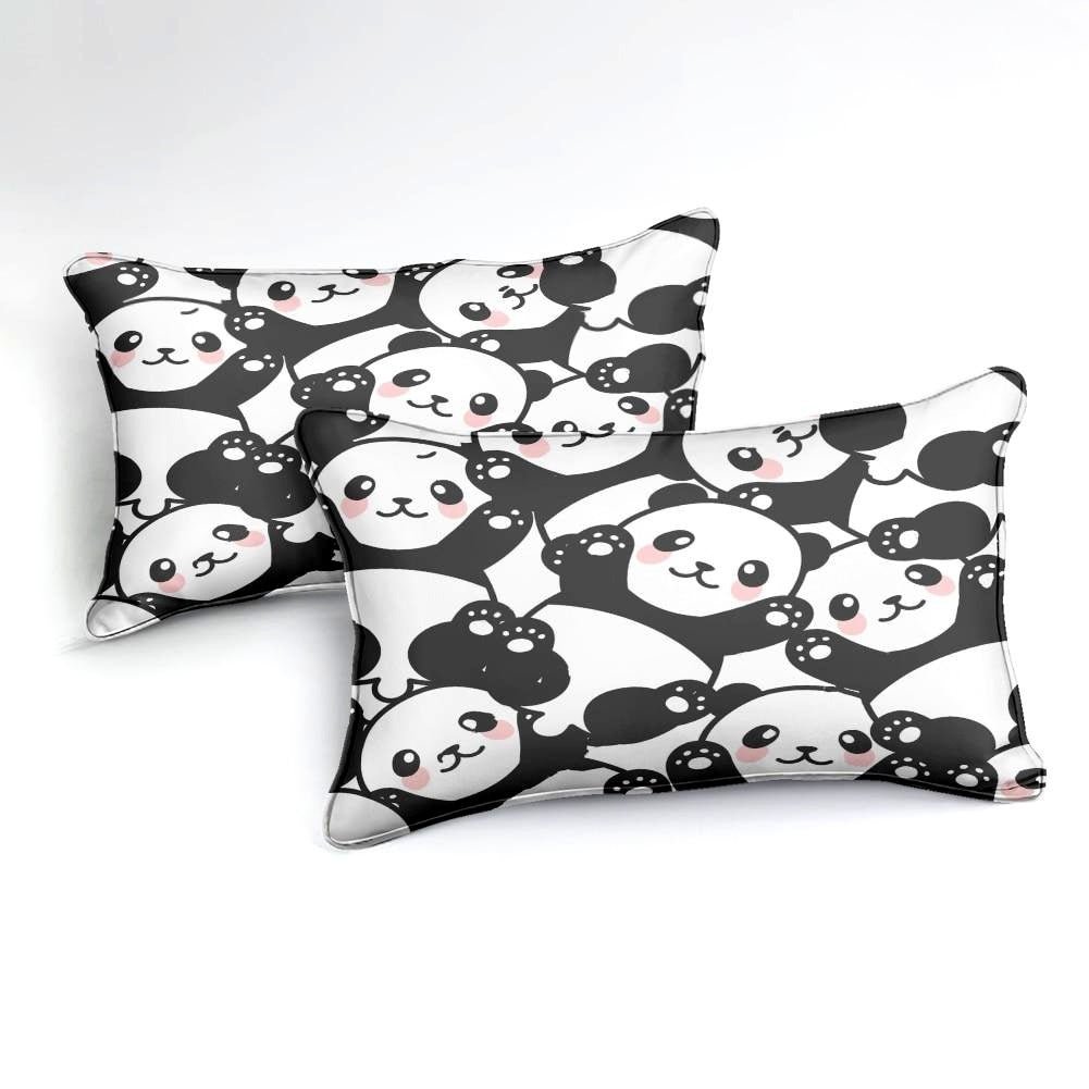 Black & White 3-Piece Cartoon Panda Pattern Duvet Cover Set - Image 2