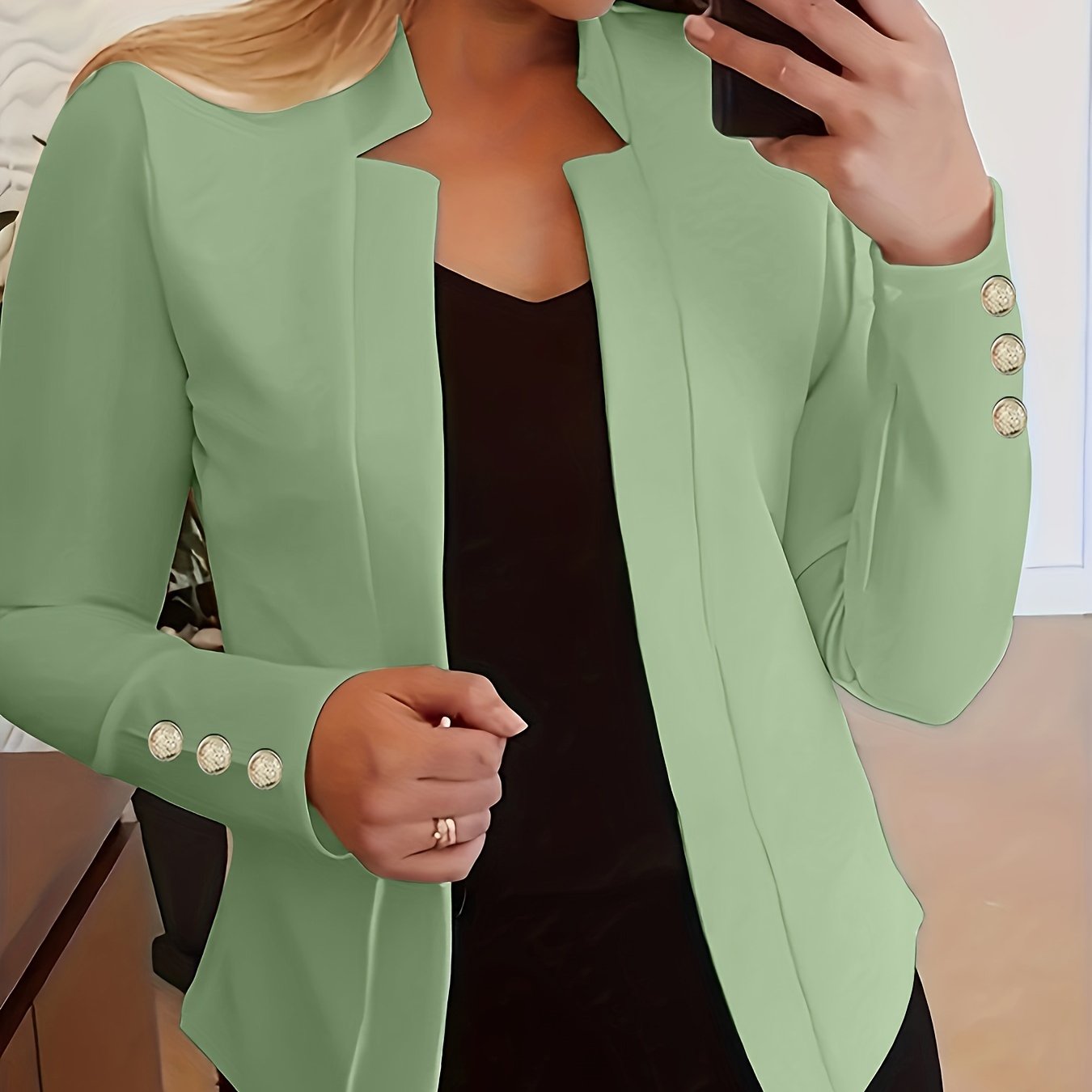 Solid Open Front Blazer, Casual Long Sleeve Button Blazer For Office & Work, Women’s Clothing - Image 4
