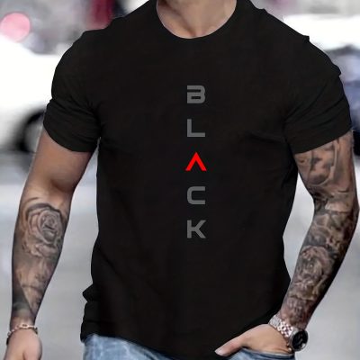 ‘Black’ Print Tee Shirt, Tee For Men, Casual Short Sleeve T-shirt For Summer Spring Fall, Tops As Gifts