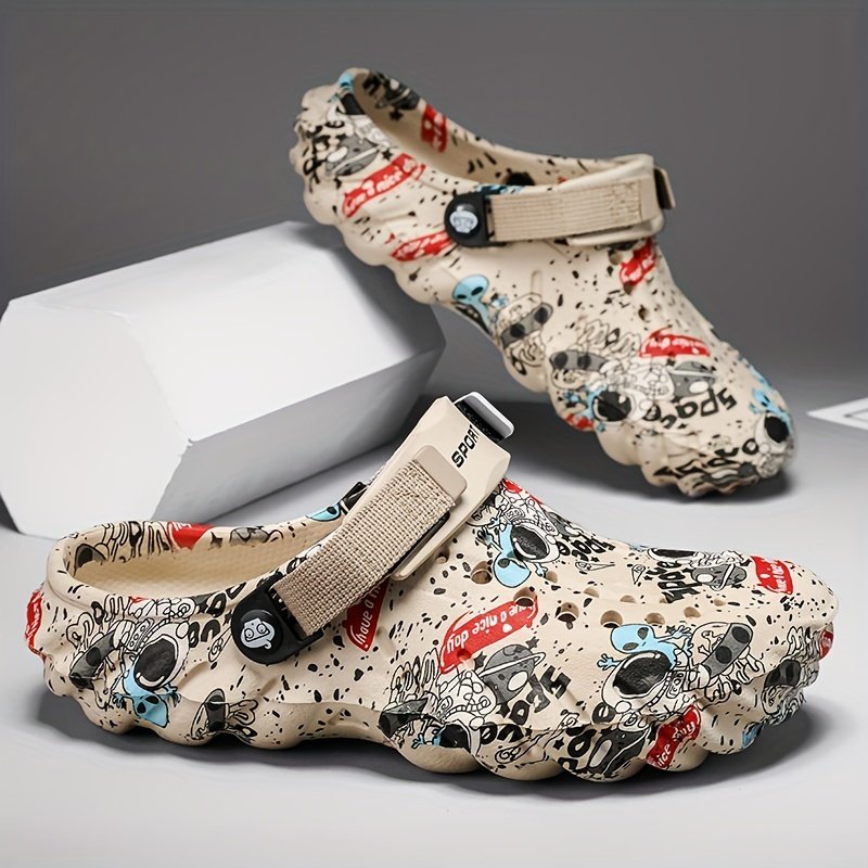 Unisex Graffiti Print Clogs, Fashion Breathable EVA Summer Beach Slide Shoes, Casual Outdoor Garden Sandals - Image 11