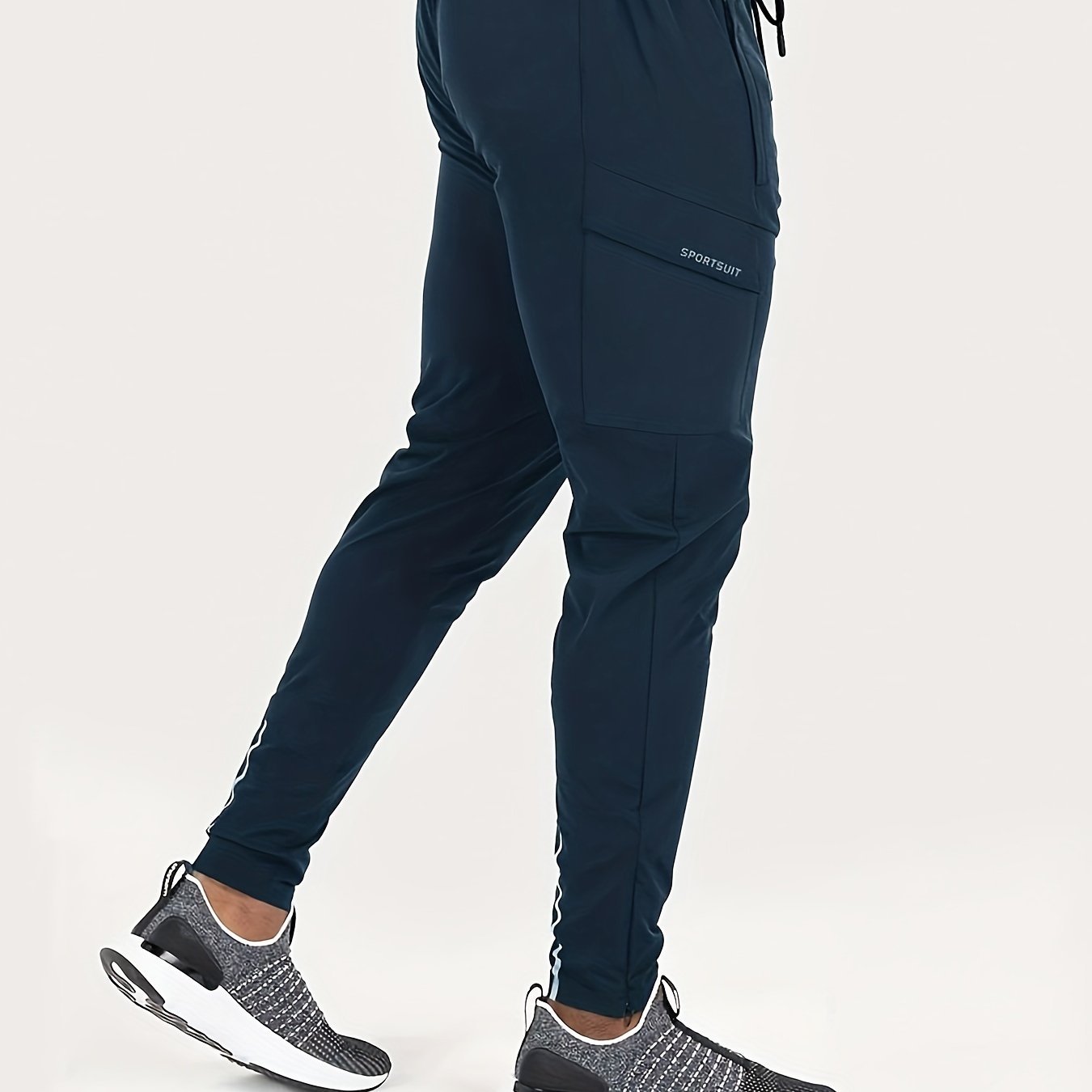 Men??s Solid Color And Letter Print Sports Pants With Drawstring And Pockets, Casual And Chic Trousers For All Seasons Sports And Outdoors Activities - Image 2