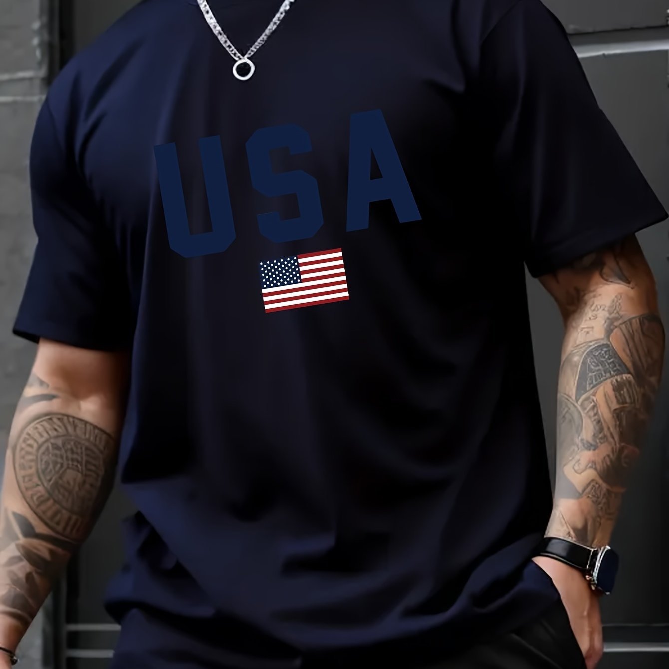 USA Print Men’s Creative Top, Casual Short Sleeve Crew Neck T-shirt, Men’s Clothing For Summer Outdoor - Image 3
