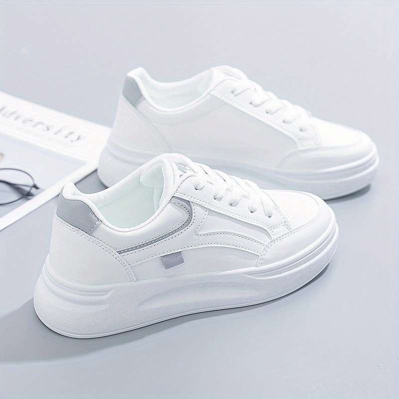 Women??s Platform Skate Shoes, Versatile Height Increasing Lace Up Low Top Shoes, Outdoor Walking White Shoes - Image 3