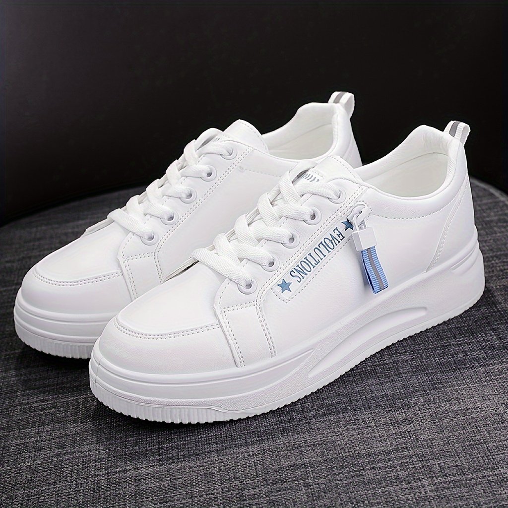 Women??s Platform Sneakers, Casual Lace Up Outdoor Shoes, Comfortable Side Zipper Design Low Top Shoes - Image 2