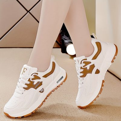 Women’s Contrast Color Casual Sneakers, Lace Up Platform Soft Sole Walking Comfort Shoes, Low-top Versatile Trainers