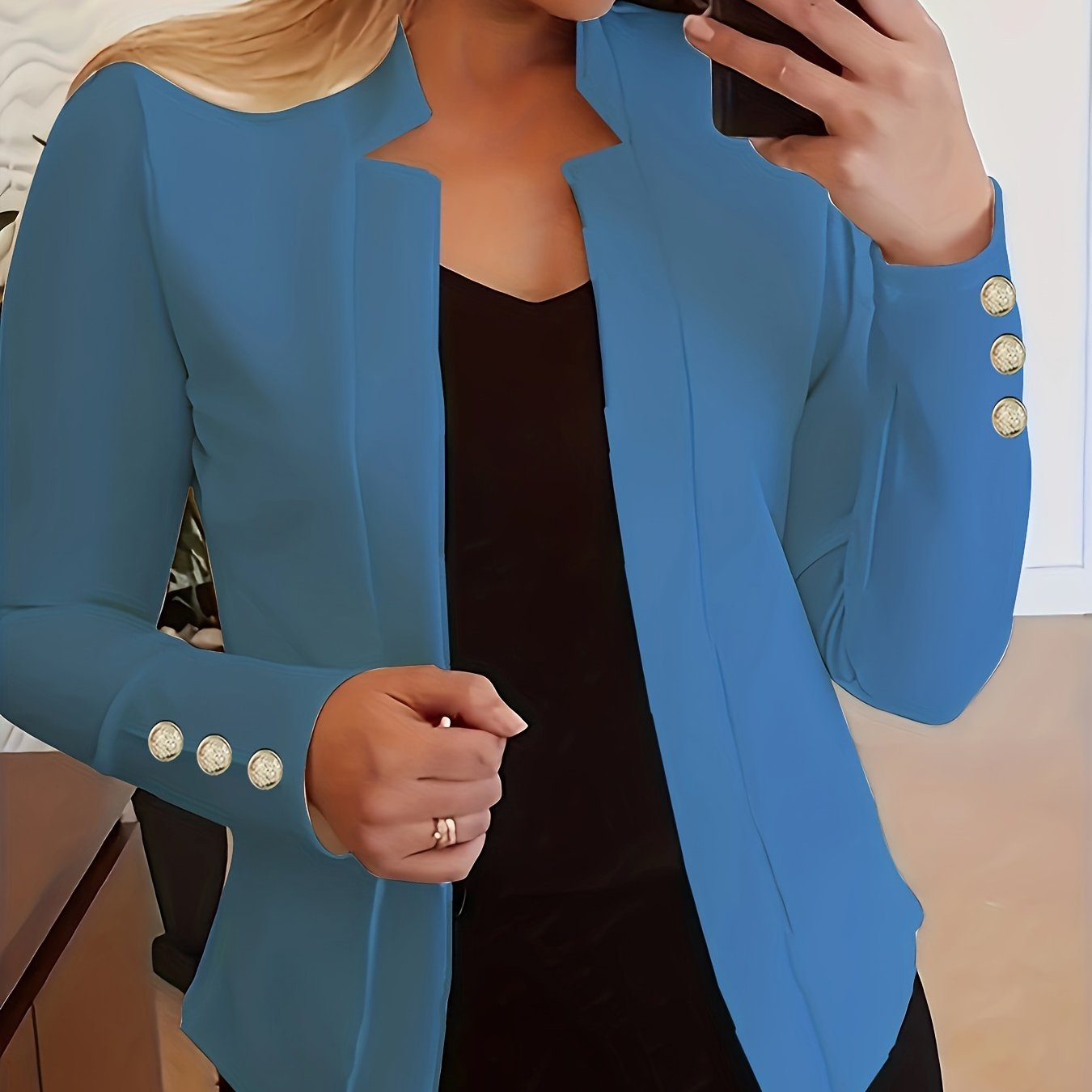 Solid Open Front Blazer, Casual Long Sleeve Button Blazer For Office & Work, Women’s Clothing - Image 8