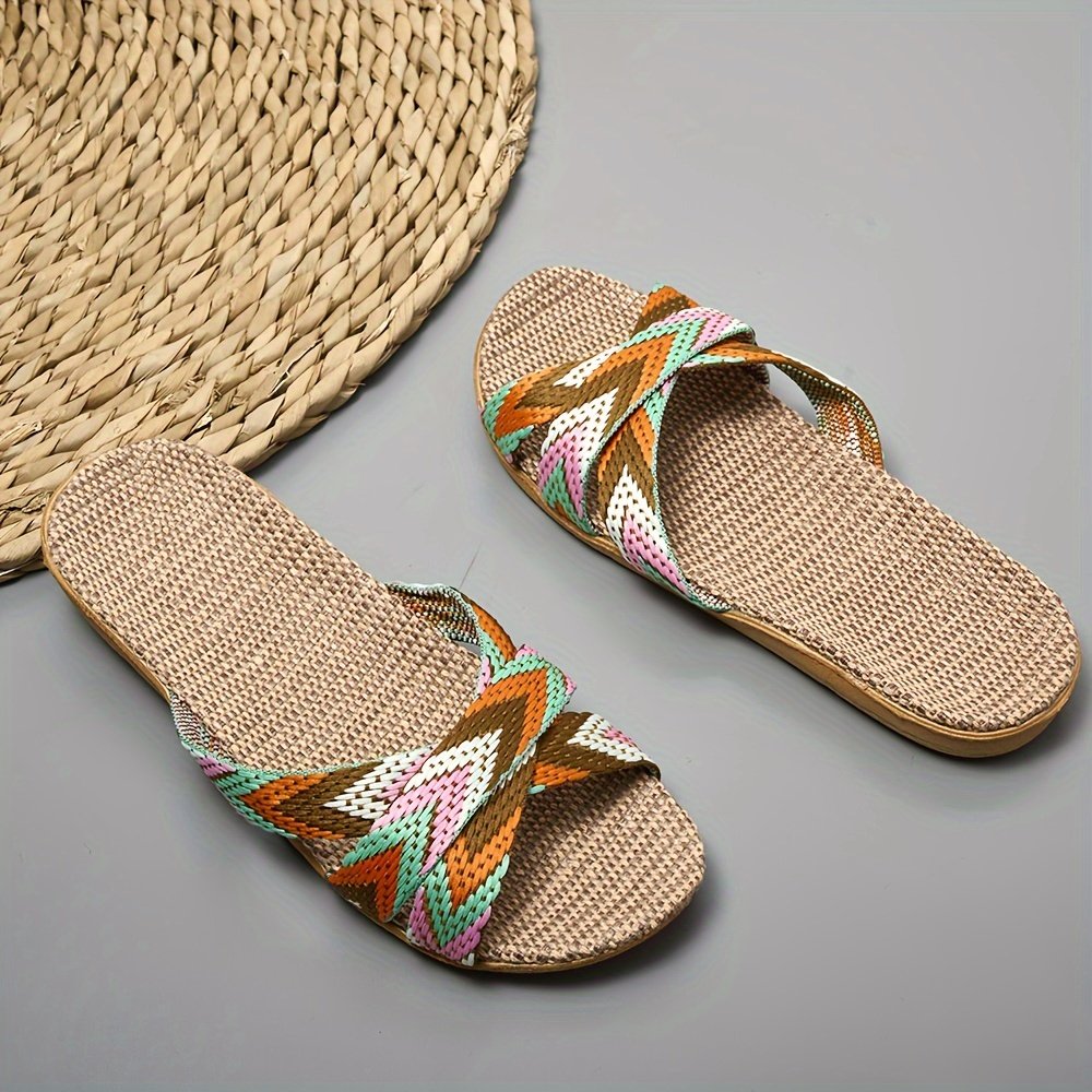 Summer Linen Sole Slides, Casual Open Toe Slip On Shoes, Comfortable Indoor Home Slides - Image 6
