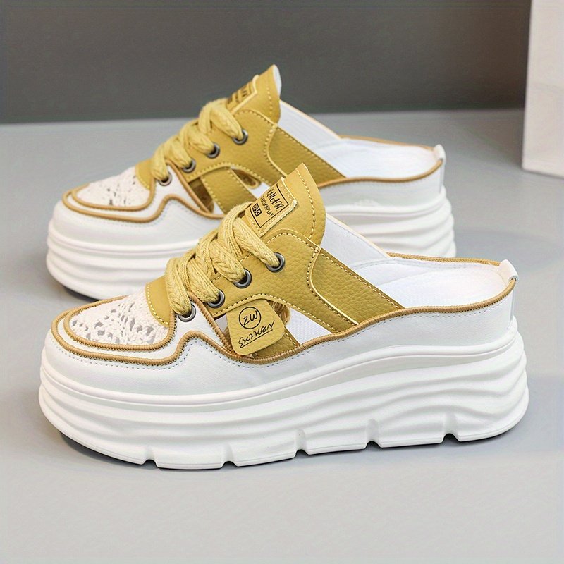 Women’s Breathable Platform Mule Sneakers, Casual Cutout Design Lace Up Shoes, Comfortable Summer Shoes - Image 3