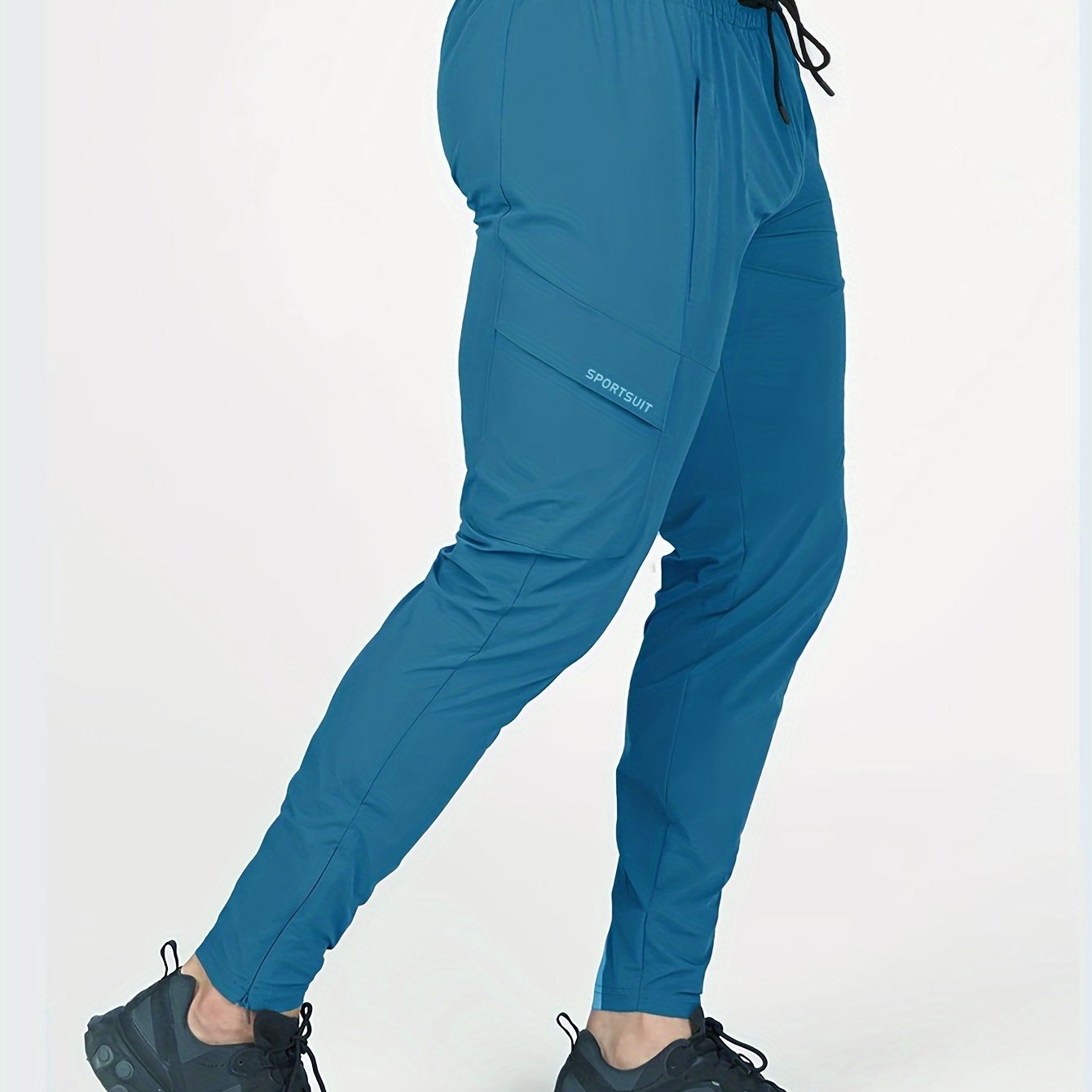 Men??s Solid Color And Letter Print Sports Pants With Drawstring And Pockets, Casual And Chic Trousers For All Seasons Sports And Outdoors Activities - Image 3