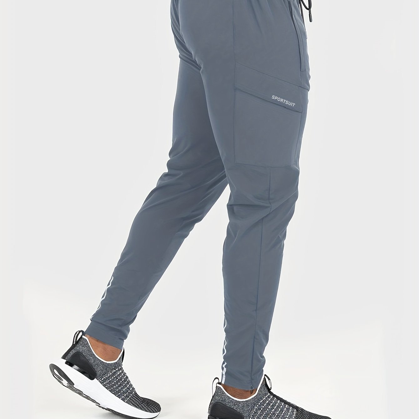 Men??s Solid Color And Letter Print Sports Pants With Drawstring And Pockets, Casual And Chic Trousers For All Seasons Sports And Outdoors Activities - Image 4