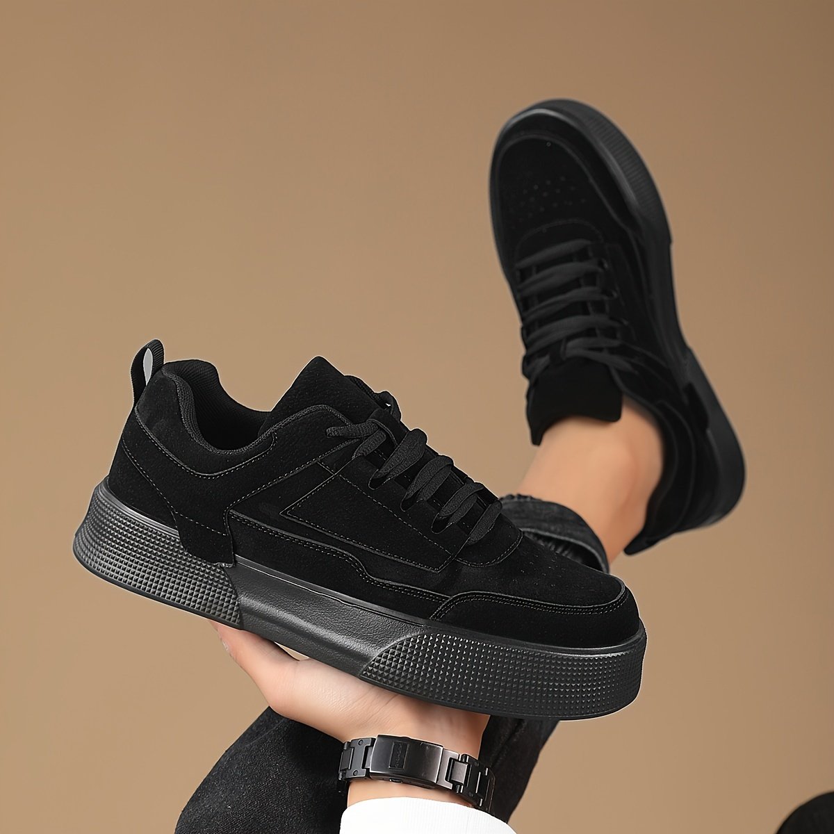 Men??s Trendy Solid Skate Shoes, Comfy Non Slip Casual Lace Up Sneakers For Men??s Outdoor Activities - Image 5