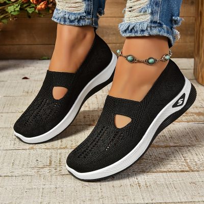 Women’s Cut-out Sneakers, Casual Breathable Slip On Walking Shoes, Lightweight Outdoor Flat Shoes