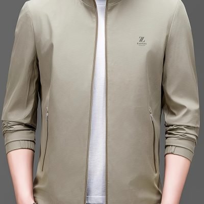 Men??s Solid Colour Lapel Jackets With Zipper, Comfy Casual Long Sleeve Business Style Tops For Men??s Outdoor Activities