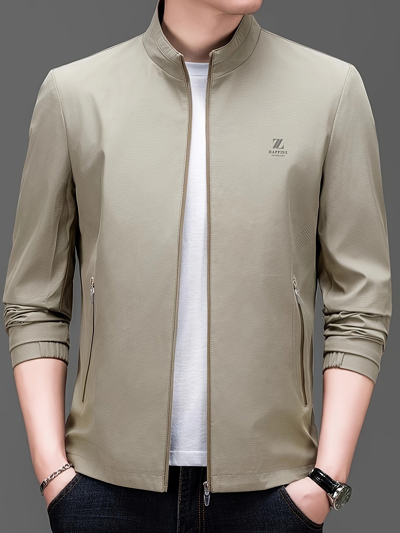 Men??s Solid Colour Lapel Jackets With Zipper, Comfy Casual Long Sleeve Business Style Tops For Men??s Outdoor Activities