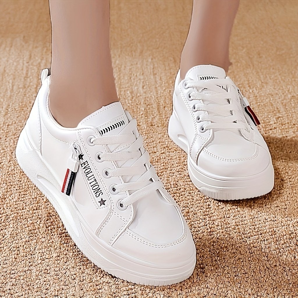 Women??s Platform Sneakers, Casual Lace Up Outdoor Shoes, Comfortable Side Zipper Design Low Top Shoes - Image 4