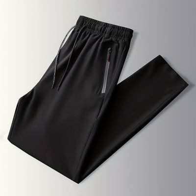 Men??s Solid Pants With Zipper Pockets, Casual Breathable Drawstring Trousers For Outdoor Activities Gift