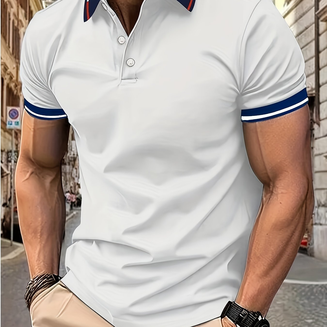 Breathable Contrast Binding Men’s Casual Short Sleeve Lapel Golf Shirt For Summer, Men’s Clothing - Image 3