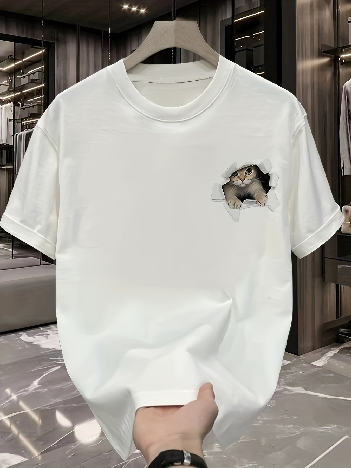 Cat Print Crew Neck T-shirt, Short Sleeve Casual Top For Spring & Summer, Women??s Clothing - Image 3