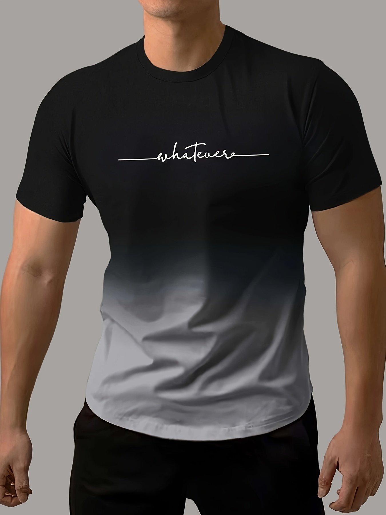 Gradient Style ??Whatever?? Pattern Print Men??s Comfy Chic T-shirt, Graphic Tee Men??s Summer Outdoor Clothes, Men??s Clothing, Tops For Men, Gift For Men