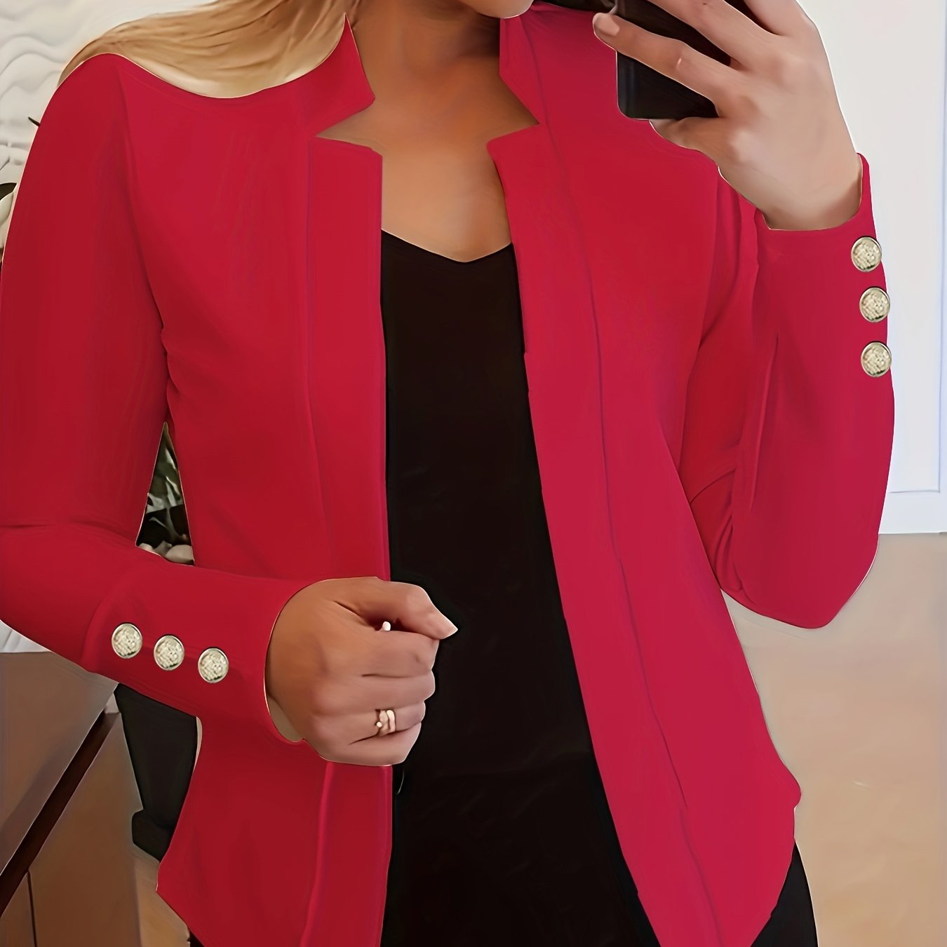 Solid Open Front Blazer, Casual Long Sleeve Button Blazer For Office & Work, Women’s Clothing - Image 11
