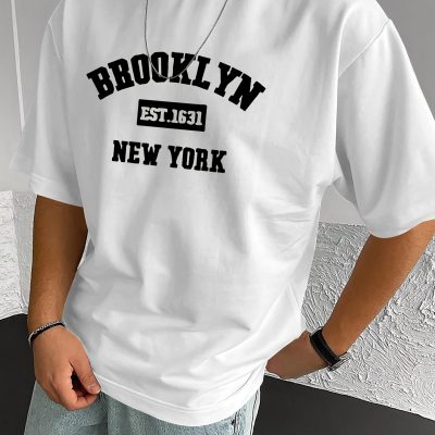 ” Brooklyn ” Stylish Print Summer & Spring Tee For Men, Casual Short Sleeve Fashion Style T-Shirt, Sporty New Arrival Novelty Top For Leisure