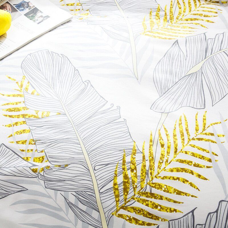 Gray / Gold 3-Piece Palm Leaf Pattern Duvet Cover Set - Image 2