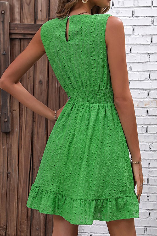 Solid Color Smocked Waist Ruffle Hem Casual Dress - Image 6