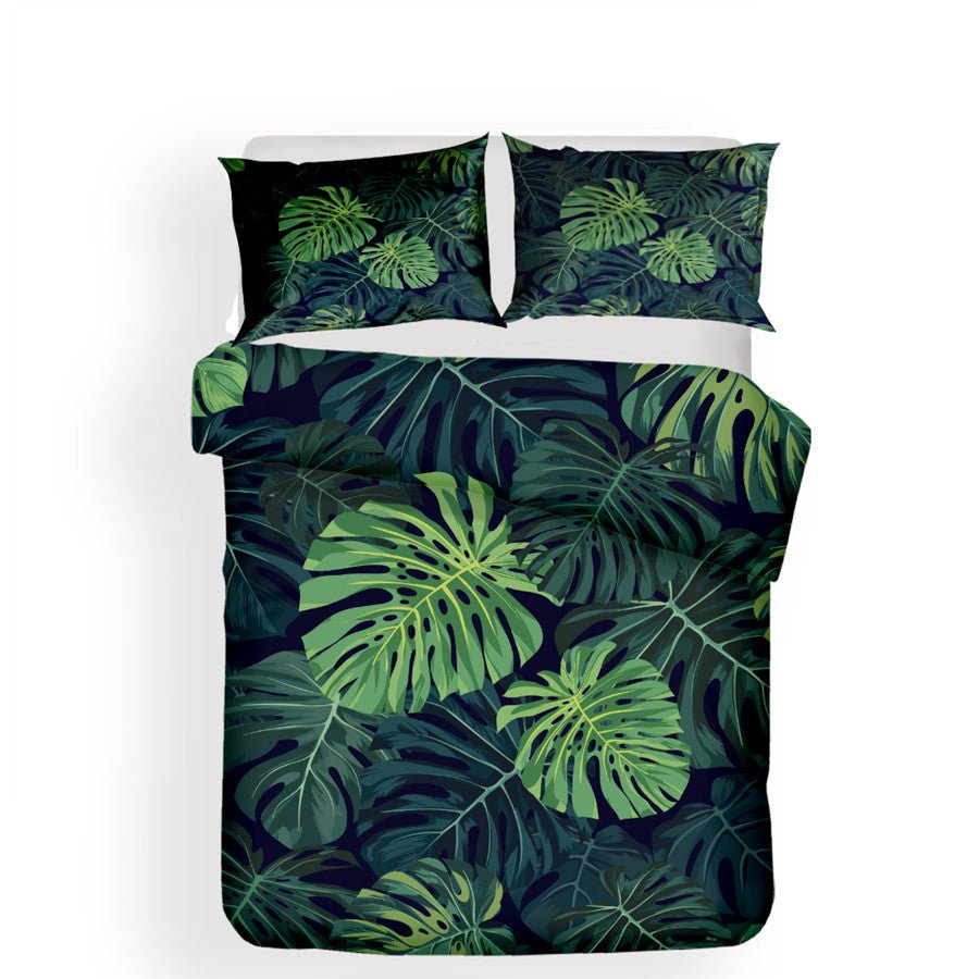 Dark Green 2/3-Piece Tropical Palm Leaf Print Duvet Cover Set - Image 2