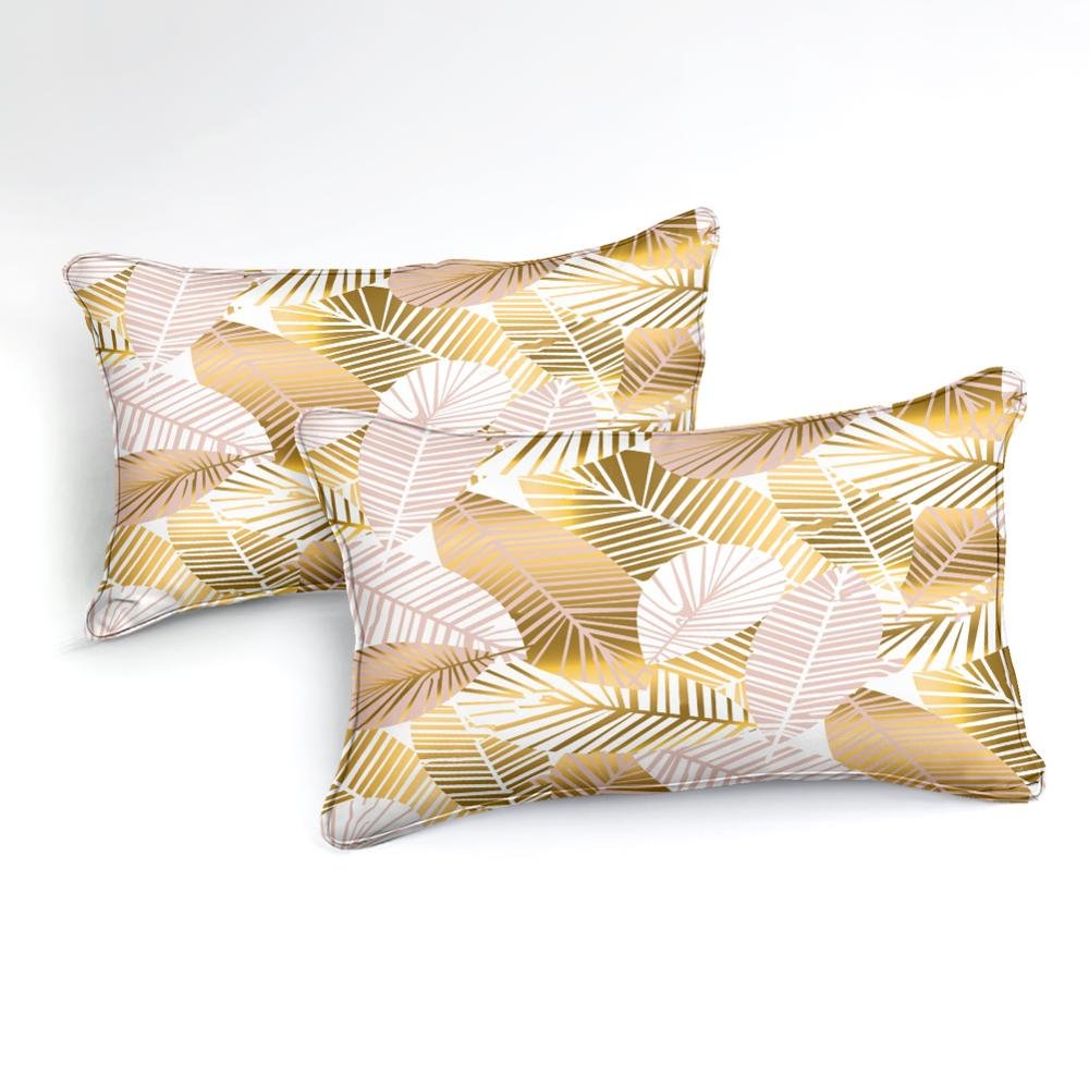 Gold 2/3-Piece Tropical Palm Leaf Pattern Duvet Cover Set - Image 2