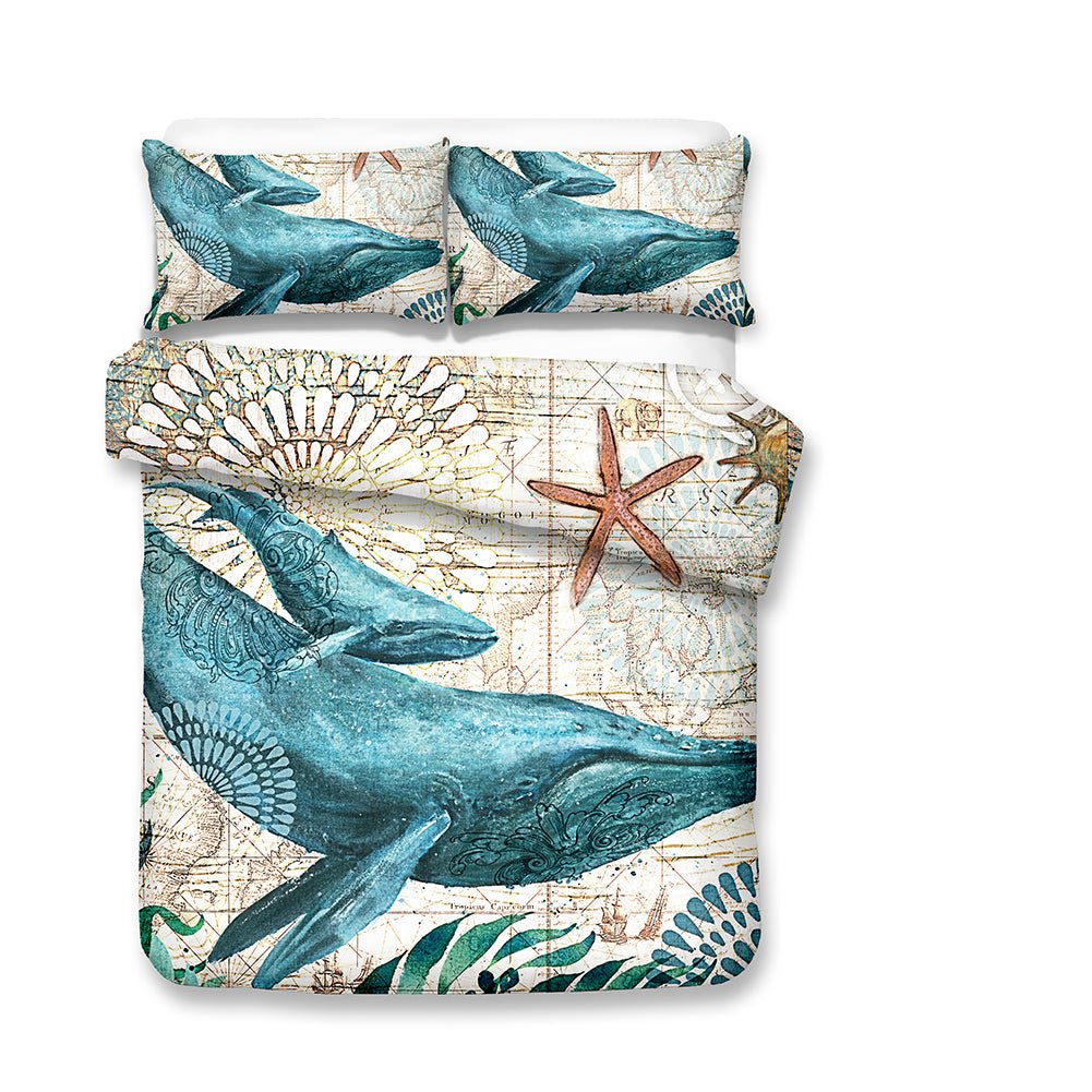 2/3-Piece Mediterranean Whale Print Duvet Cover Set - Image 5