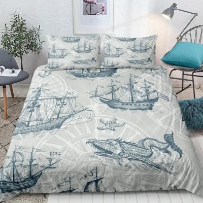 Gray 2/3-Piece Nautical Ocean Voyage Duvet Cover Set