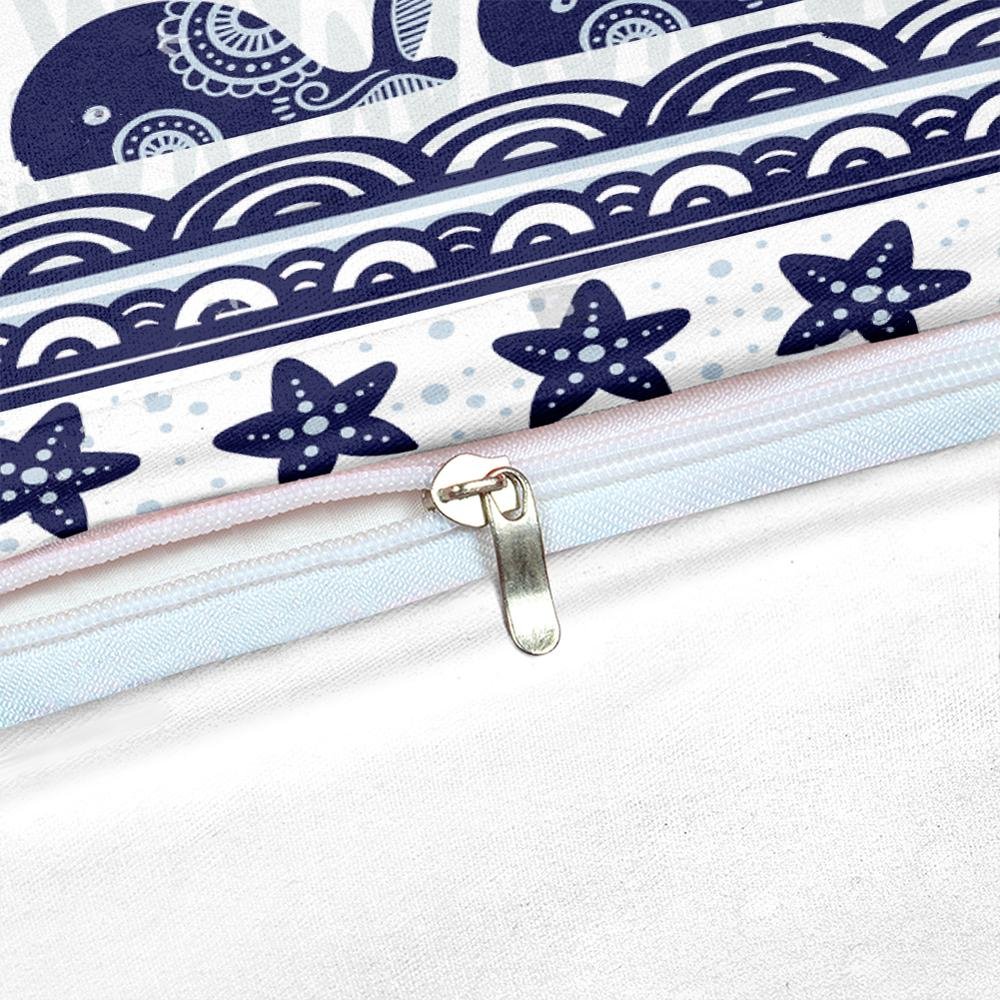 2/3-Piece Blue Boho Whale Stripe Duvet Cover Set - Image 3