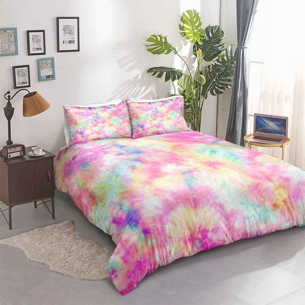 2/3-Piece Pink Pastel Tie-Dye Splash Duvet Cover Set - Image 2