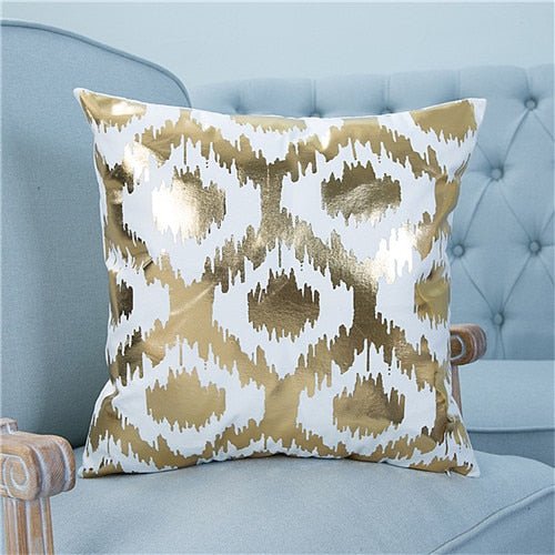 18?? White & Gold Printed Microfiber Throw Pillow Cover - Image 4