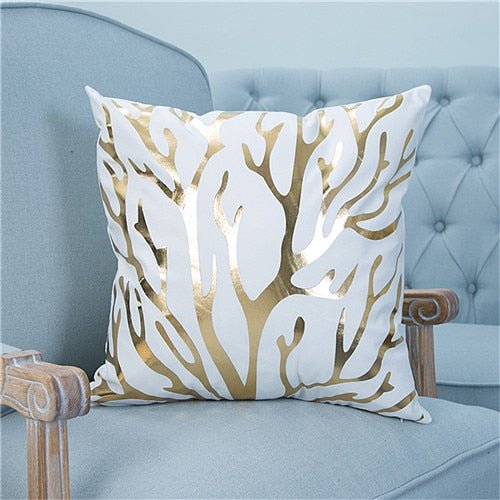 18?? White & Gold Printed Microfiber Throw Pillow Cover - Image 3