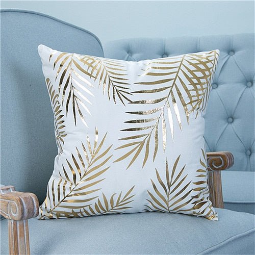18?? White & Gold Printed Microfiber Throw Pillow Cover - Image 5