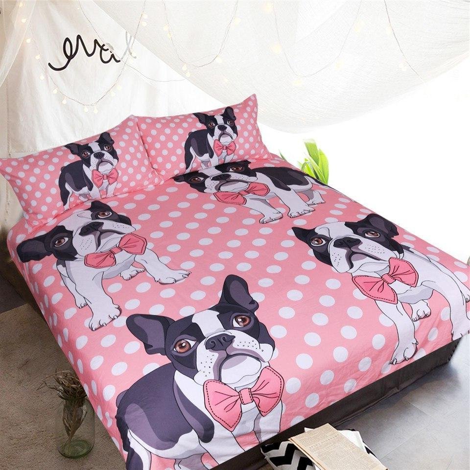 Pink 3-Piece Polka Dot Puppy Dog Duvet Cover Set - Image 2