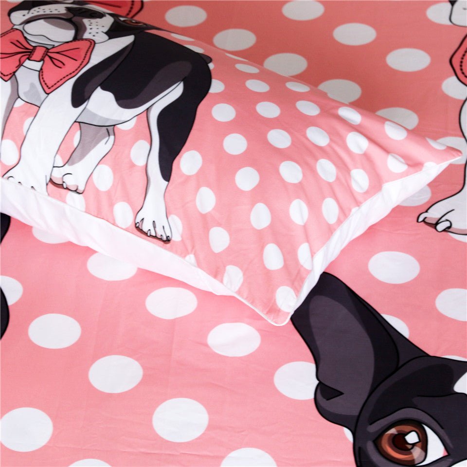 Pink 3-Piece Polka Dot Puppy Dog Duvet Cover Set - Image 3