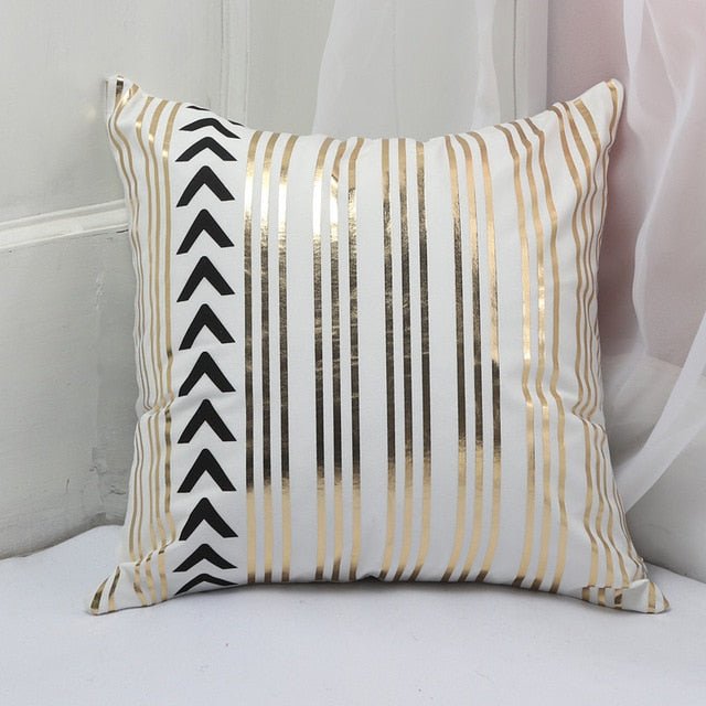 18?? White & Gold Printed Microfiber Throw Pillow Cover - Image 6