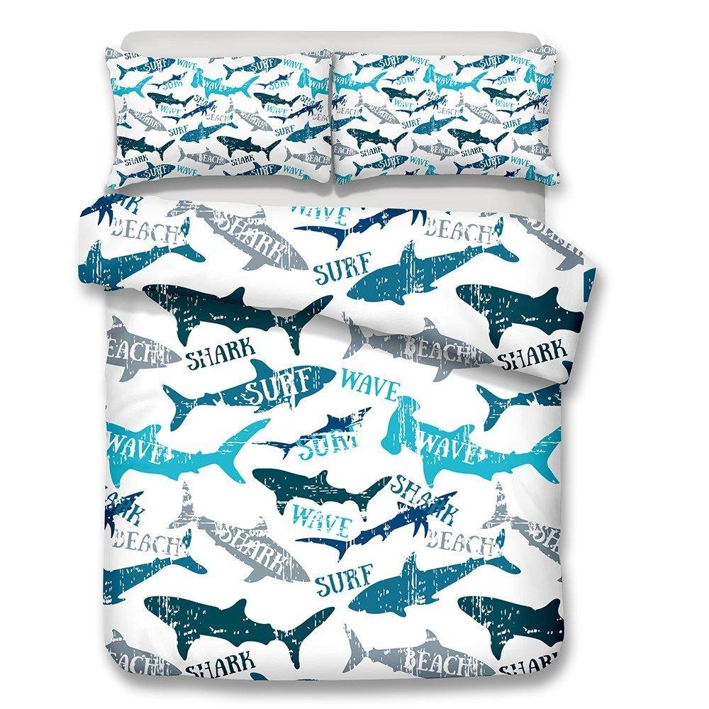 White 2/3-Piece Shark Pattern Duvet Cover Bedding Set - Image 2