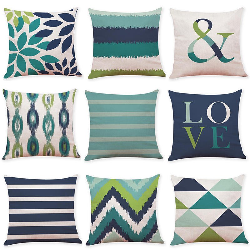 18?? Blue / Green Geometric Pattern Throw Pillow Cover