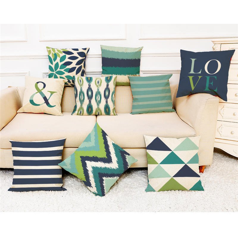 18?? Blue / Green Geometric Pattern Throw Pillow Cover - Image 2