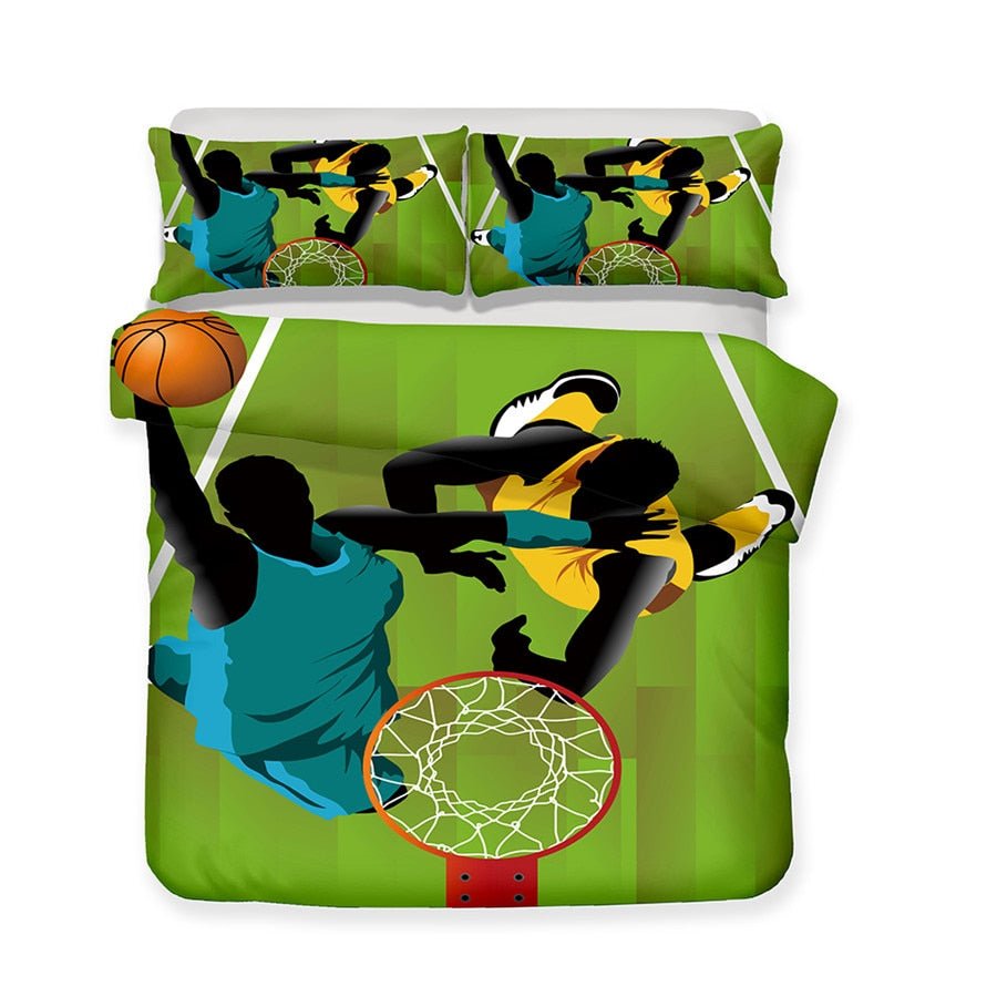 Green 2/3-Piece Abstract Basketball Print Duvet Cover Set - Image 2